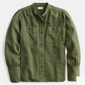 J CREW POINT SUR Women’s Draped Button Twill Shirt Army Green Long Sleeve